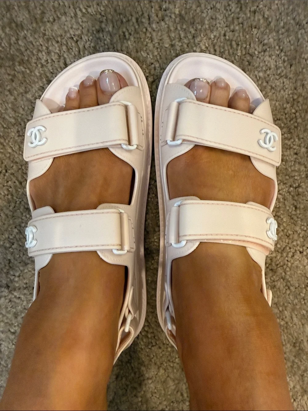 Chanel CC Sport Dad Sandals Pastel Pink Rubber Size 37 Worn Once